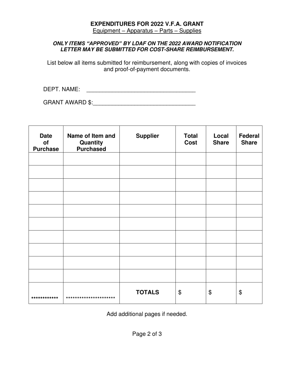 Financial Disbursement Report - Volunteer Fire Assistance (Vfa) - Louisiana, Page 2