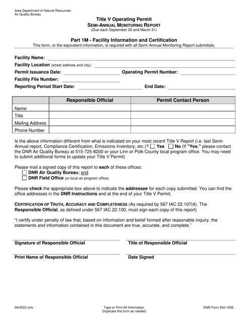 DNR Form 542-1505 Title V Operating Permit - Semi-annual Monitoring Report - Iowa