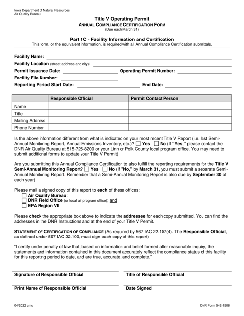 DNR Form 542-1506  Printable Pdf