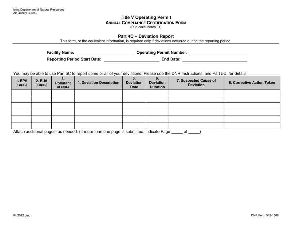 DNR Form 542-1506 Title V Operating Permit - Annual Compliance Certification Form - Iowa, Page 5