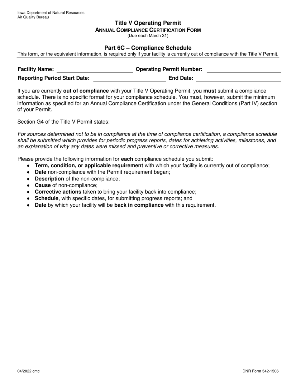 DNR Form 542-1506 Title V Operating Permit - Annual Compliance Certification Form - Iowa, Page 7