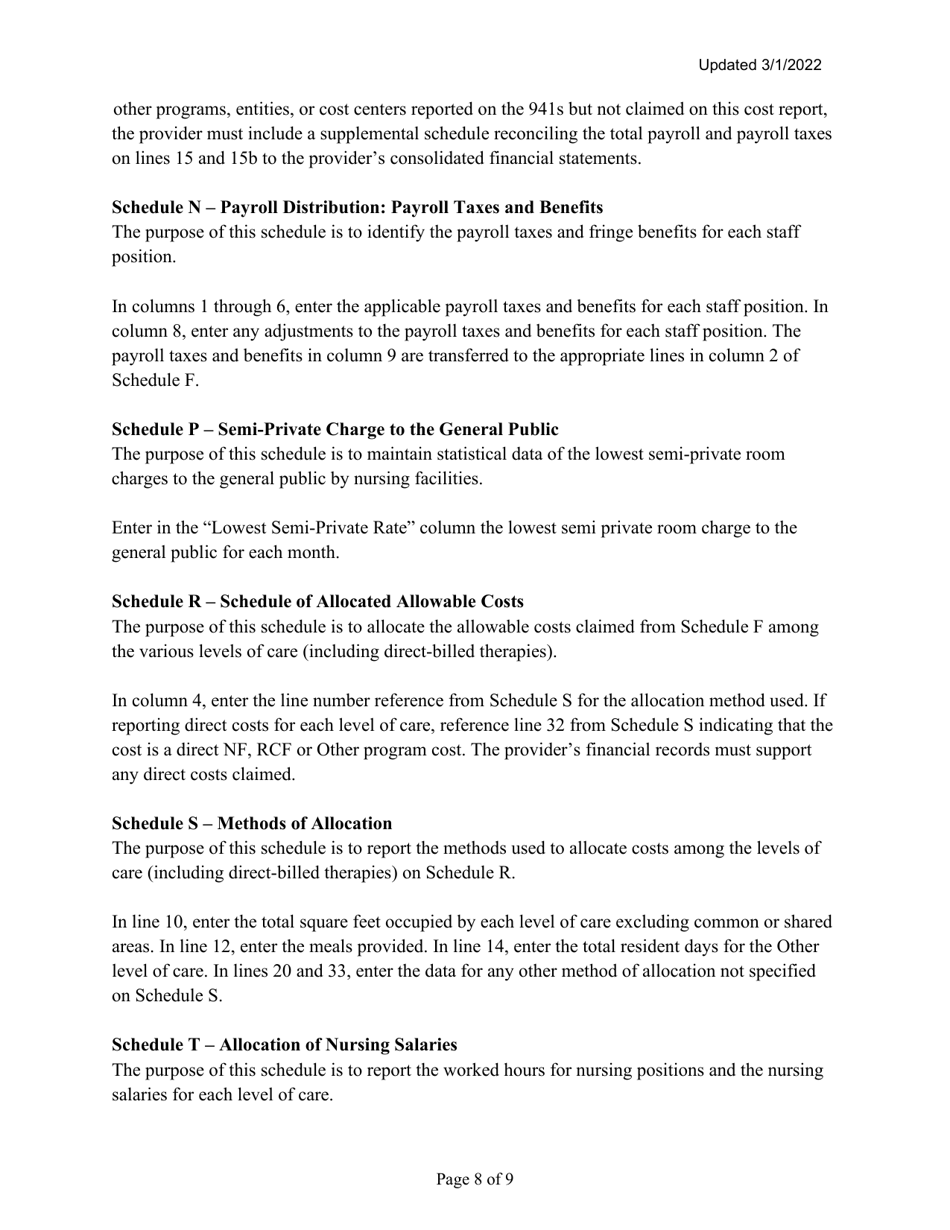 Instructions for Mainecare Cost Report for Nursing Facilities (Single Level) - Maine, Page 8