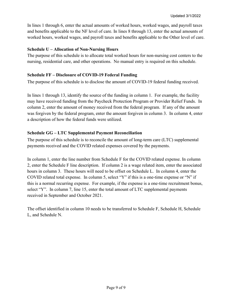 Instructions for Mainecare Cost Report for Nursing Facilities (Single Level) - Maine, Page 9