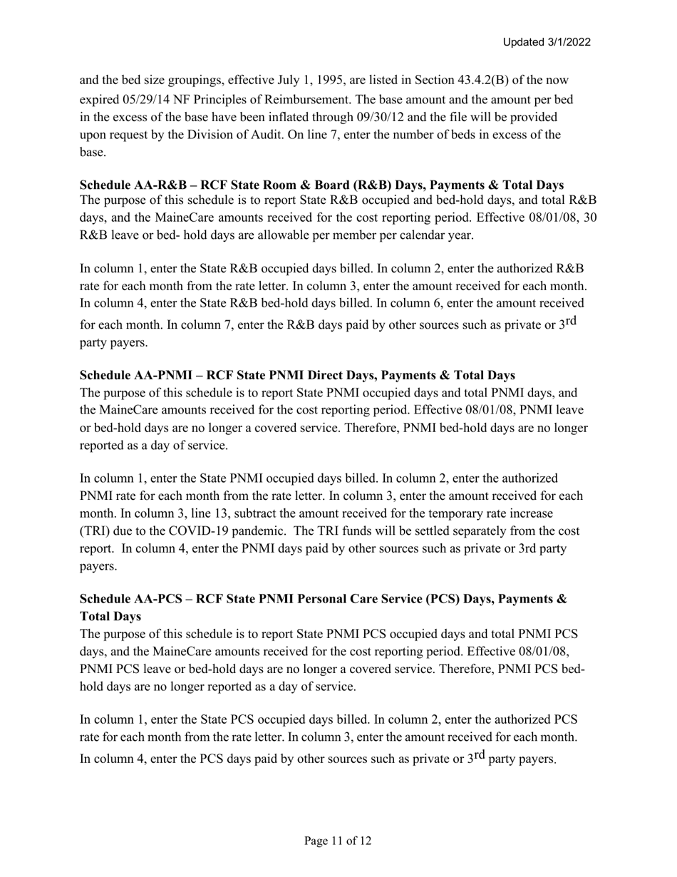 Instructions for Mainecare Cost Report for Multilevel Nursing Facilities With 1 Rcf Unit - Maine, Page 11