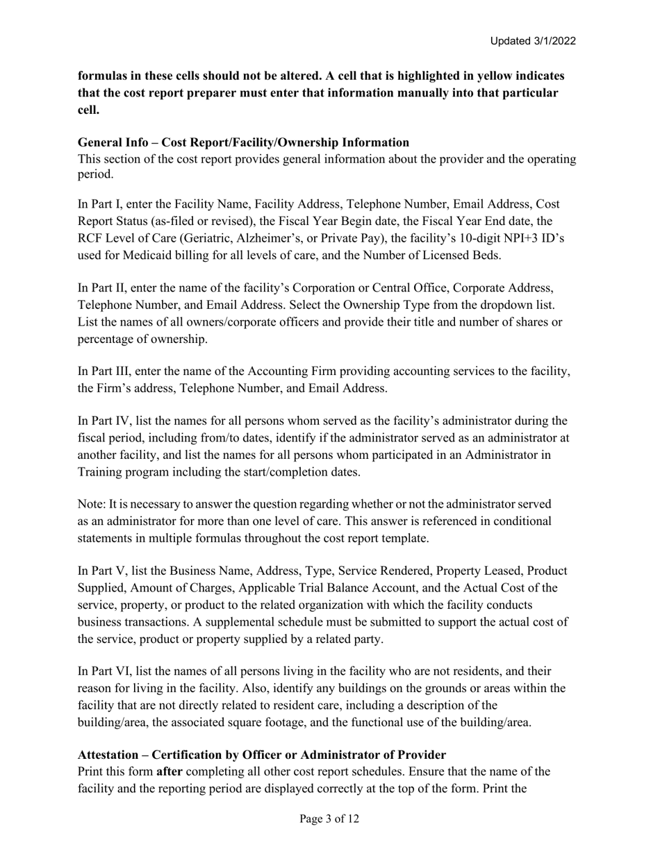 Instructions for Mainecare Cost Report for Multilevel Nursing Facilities With 1 Rcf Unit - Maine, Page 3