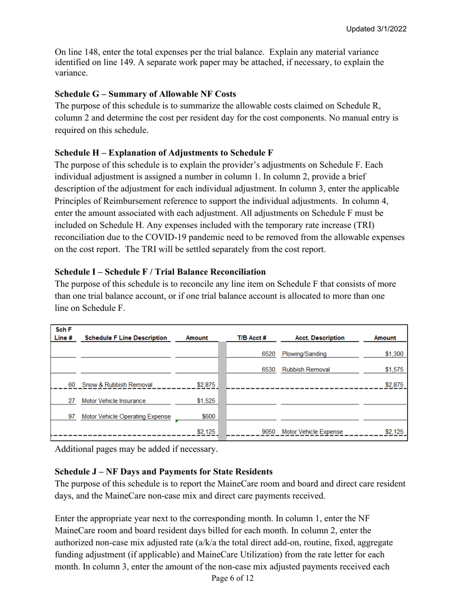 Instructions for Mainecare Cost Report for Multilevel Nursing Facilities With 1 Rcf Unit - Maine, Page 6