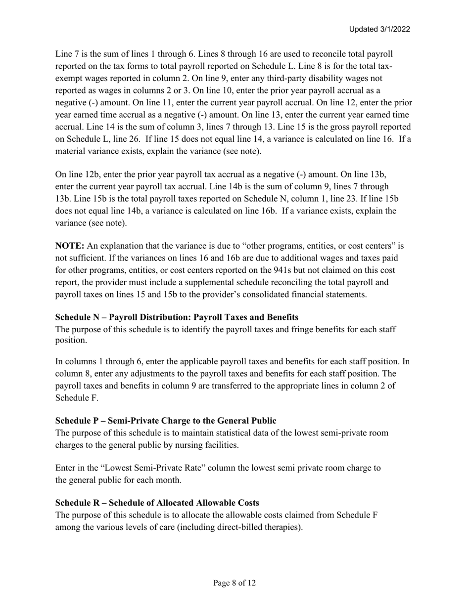 Instructions for Mainecare Cost Report for Multilevel Nursing Facilities With 1 Rcf Unit - Maine, Page 8