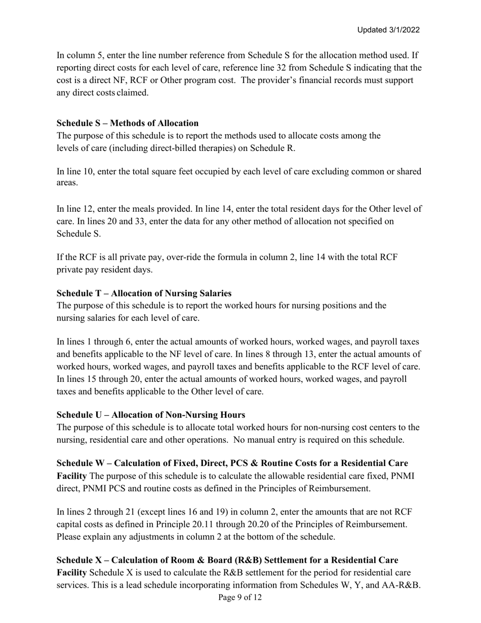 Instructions for Mainecare Cost Report for Multilevel Nursing Facilities With 1 Rcf Unit - Maine, Page 9