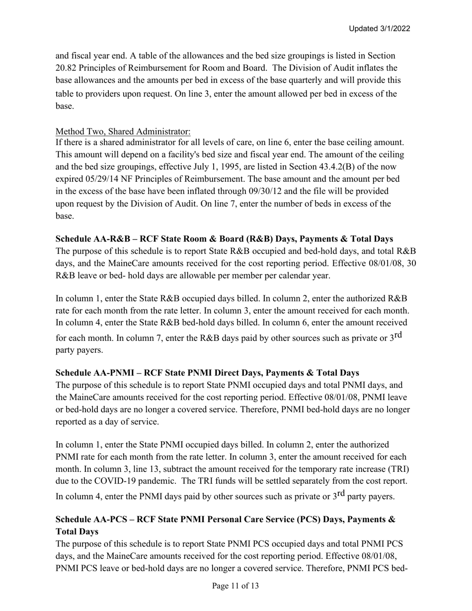 Instructions for Mainecare Cost Report for Multilevel Nursing Facilities With 1 Rcf Unit and Community Based Specialty (Cbs) Unit - Maine, Page 11