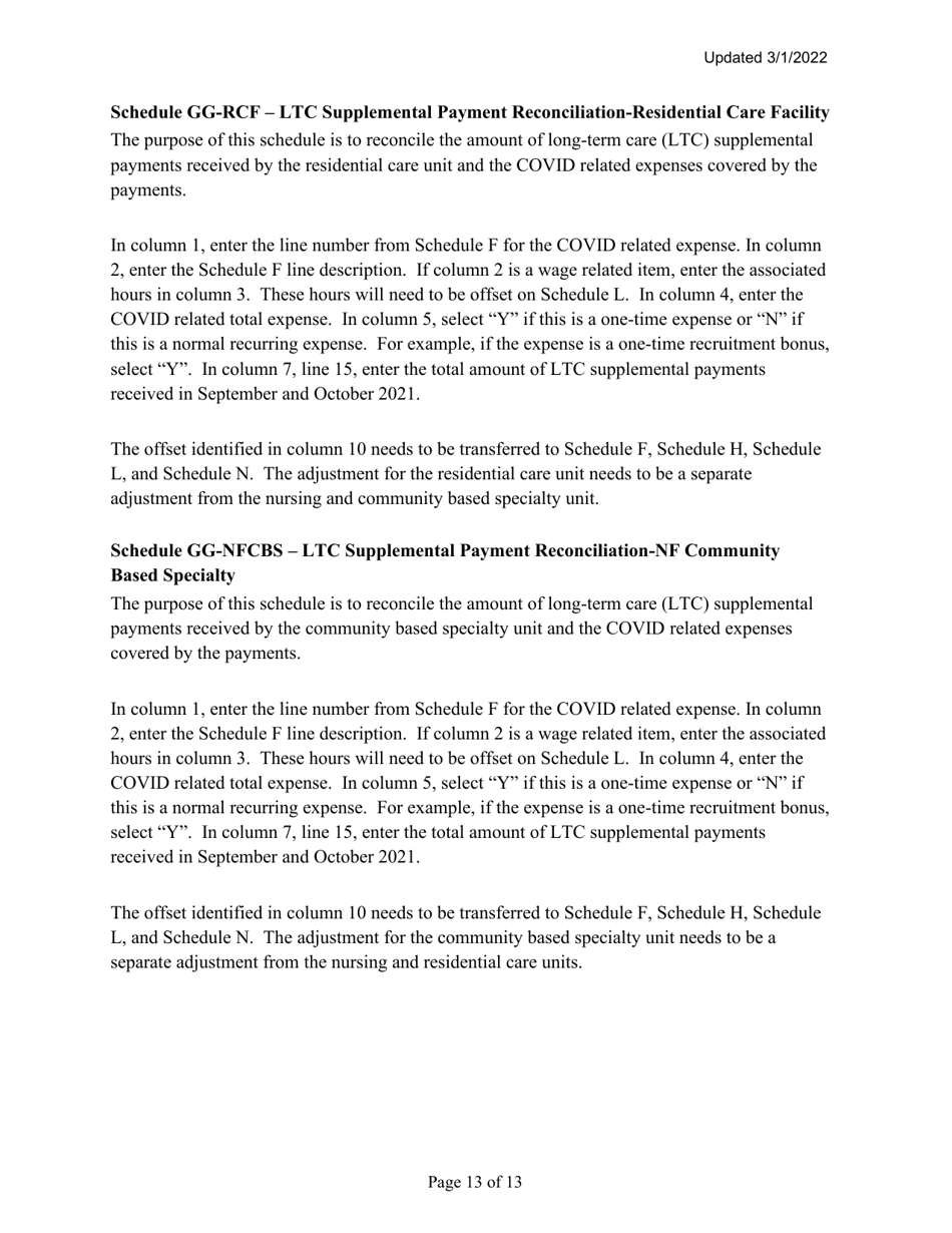 Instructions for Mainecare Cost Report for Multilevel Nursing Facilities With 1 Rcf Unit and Community Based Specialty (Cbs) Unit - Maine, Page 13