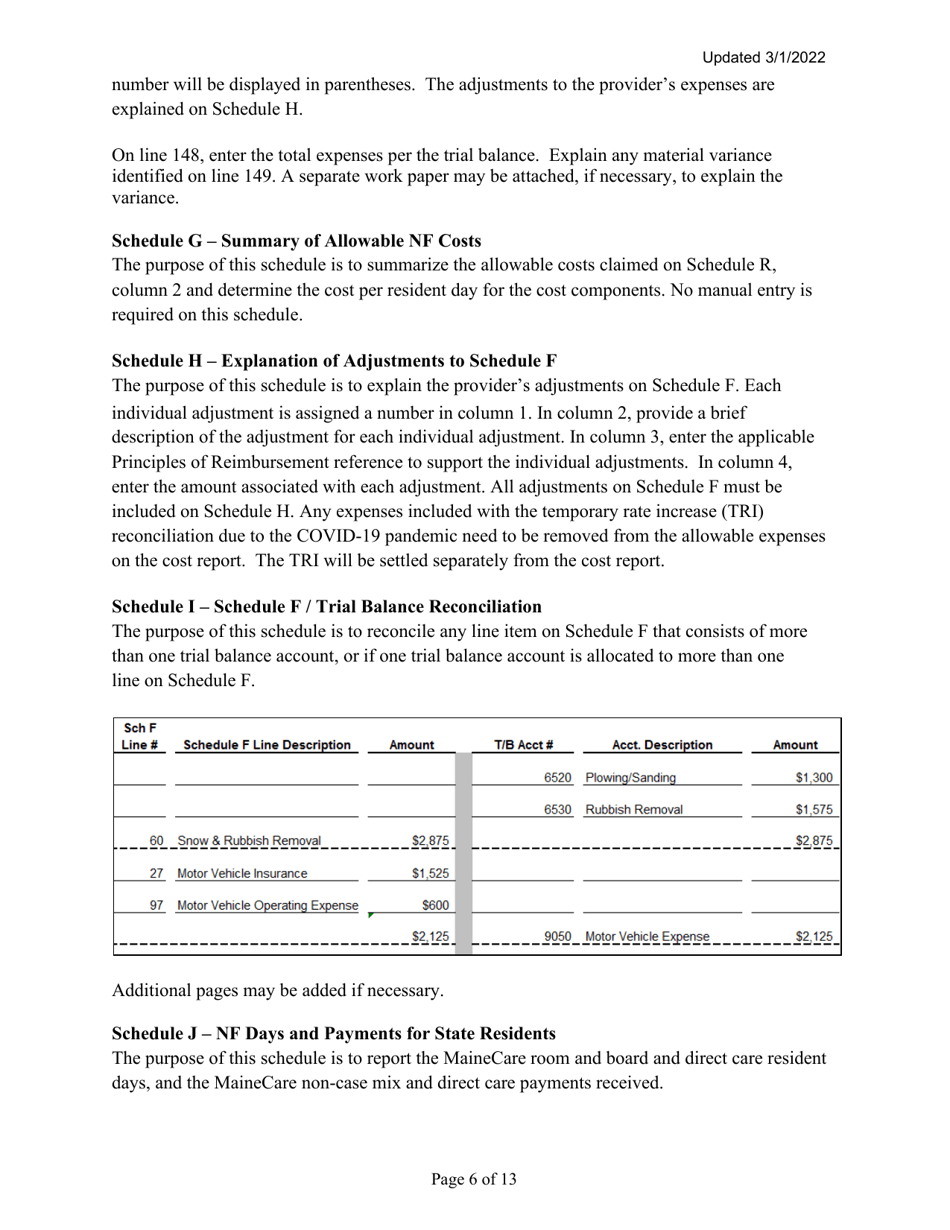 Instructions for Mainecare Cost Report for Multilevel Nursing Facilities With 1 Rcf Unit and Community Based Specialty (Cbs) Unit - Maine, Page 6