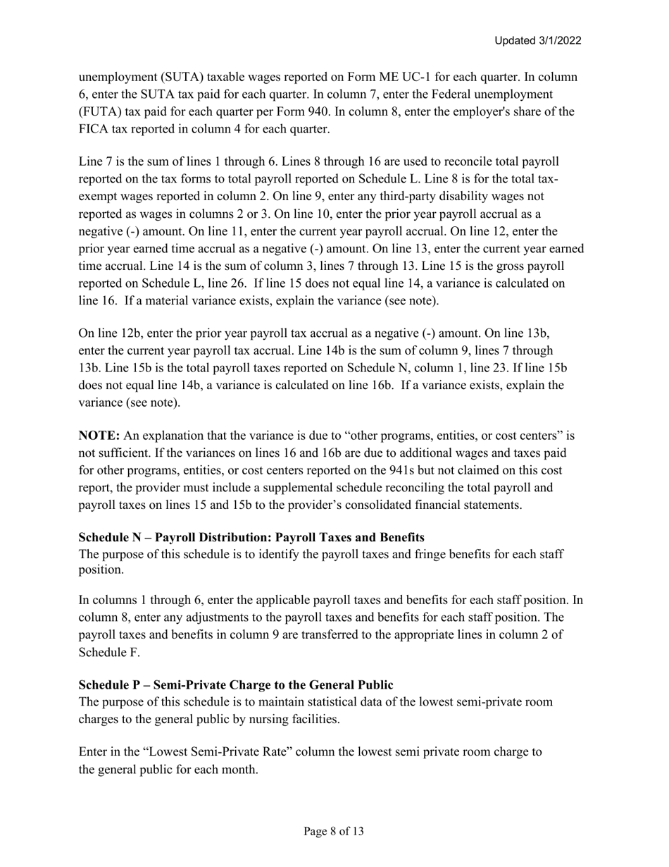 Instructions for Mainecare Cost Report for Multilevel Nursing Facilities With 1 Rcf Unit and Community Based Specialty (Cbs) Unit - Maine, Page 8