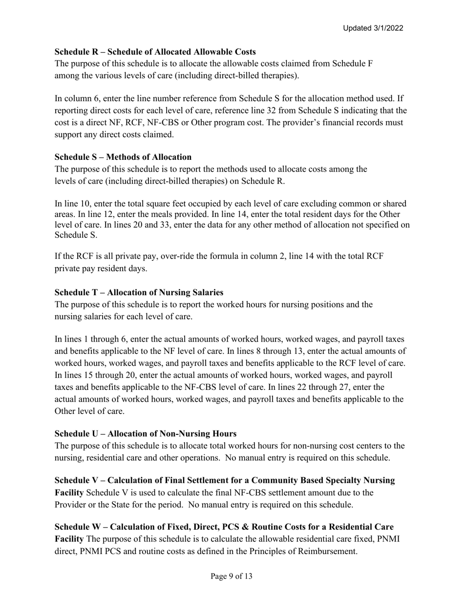 Instructions for Mainecare Cost Report for Multilevel Nursing Facilities With 1 Rcf Unit and Community Based Specialty (Cbs) Unit - Maine, Page 9