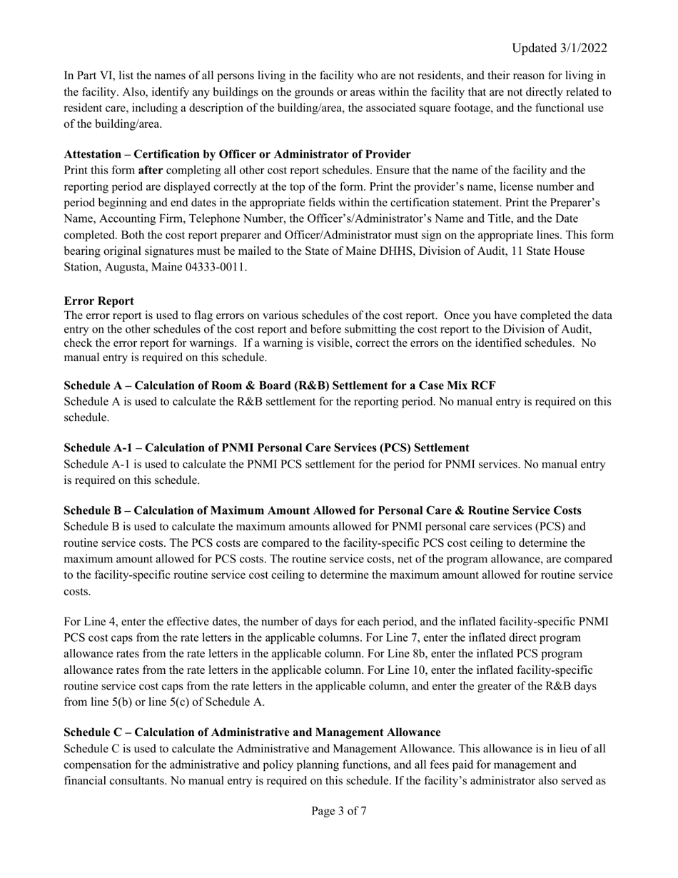 Instructions for Mainecare Cost Report for Appendix C Private Non-medical Institutions (Pnmi) - Maine, Page 3