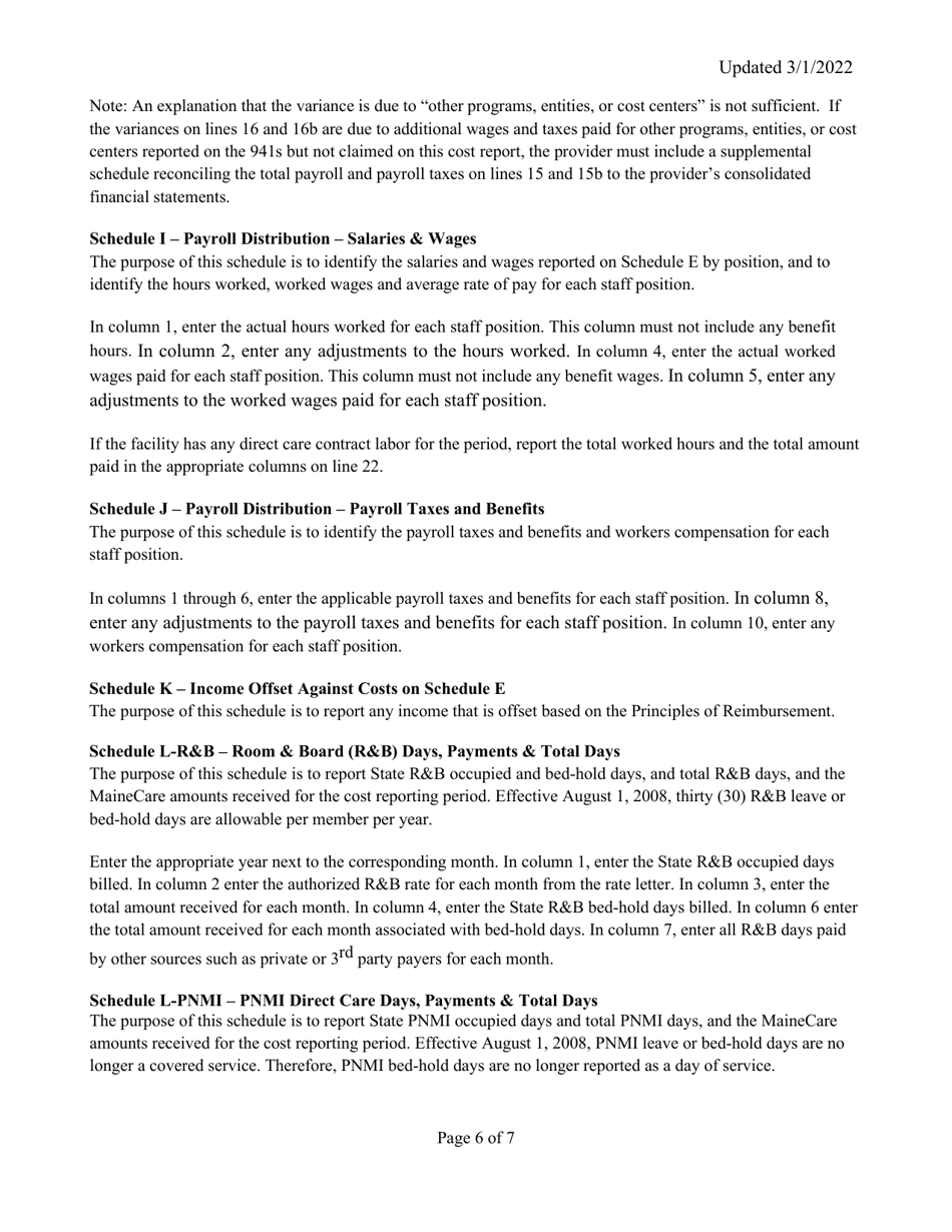 Instructions for Mainecare Cost Report for Appendix C Private Non-medical Institutions (Pnmi) - Maine, Page 6