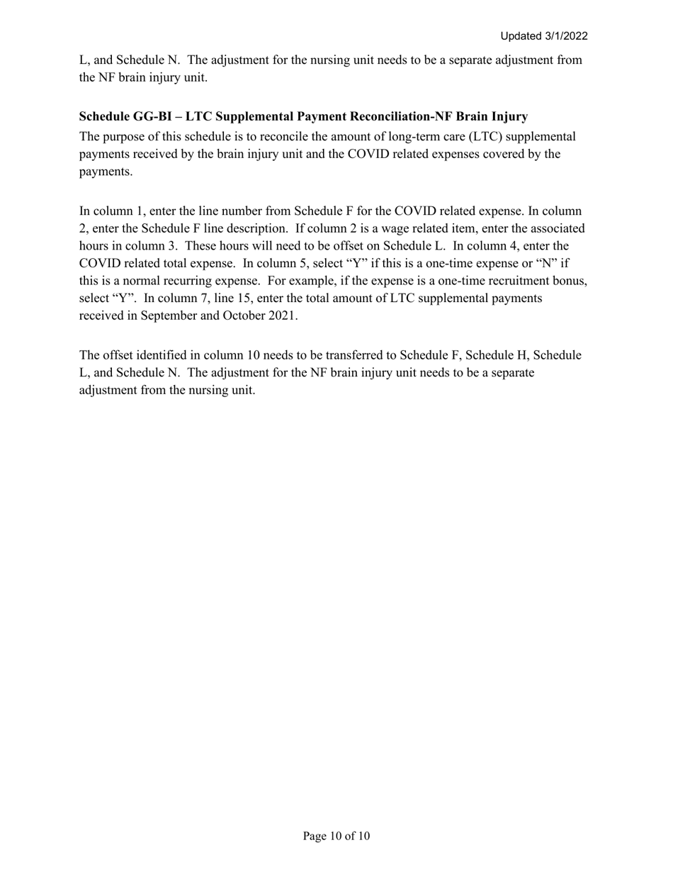 Instructions for Mainecare Cost Report for Nursing Facilities With Brain Injury Unit - Maine, Page 10