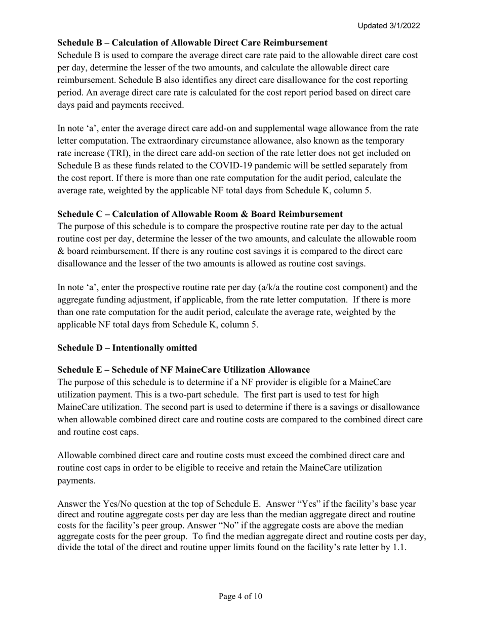 Instructions for Mainecare Cost Report for Nursing Facilities With Brain Injury Unit - Maine, Page 4