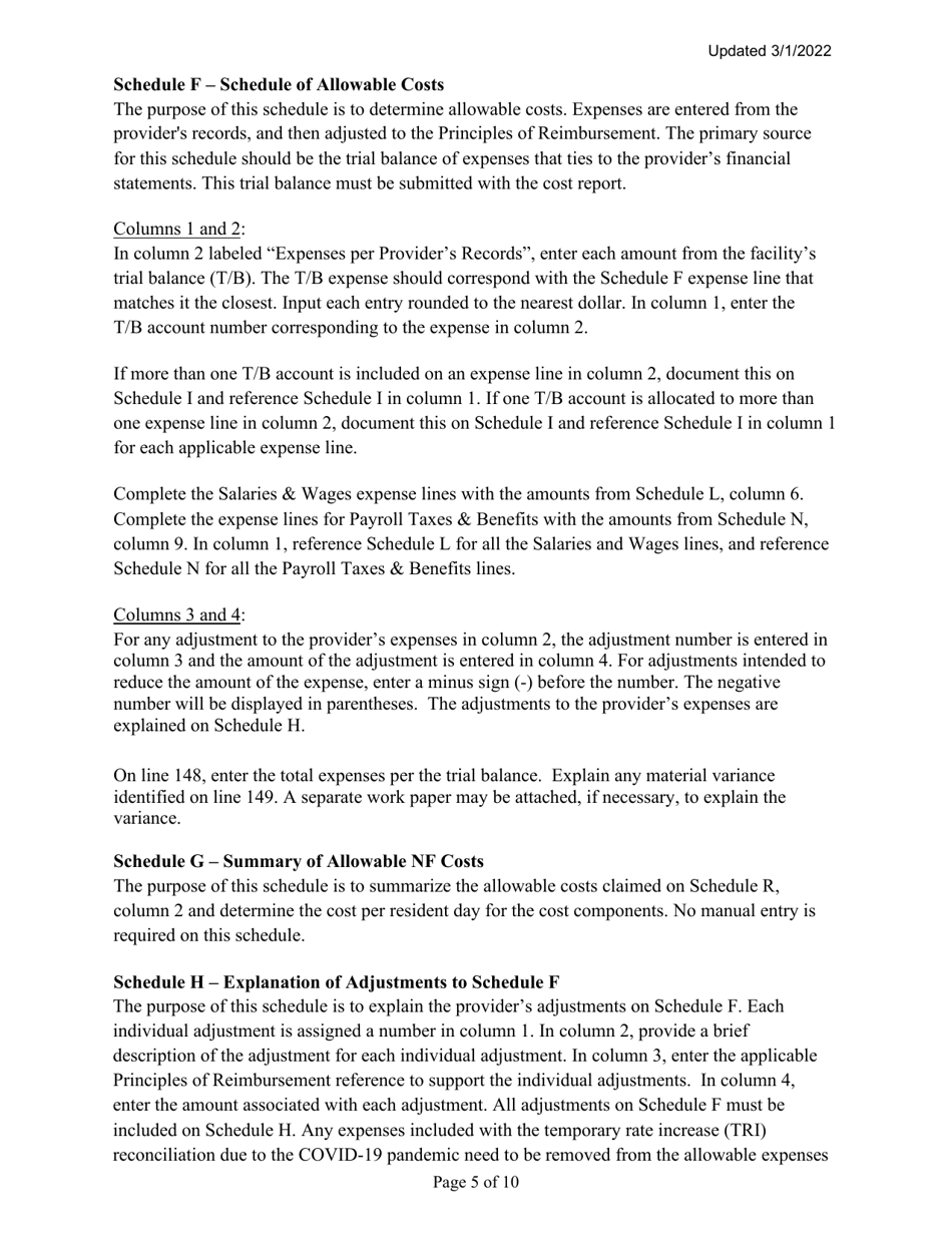 Instructions for Mainecare Cost Report for Nursing Facilities With Brain Injury Unit - Maine, Page 5