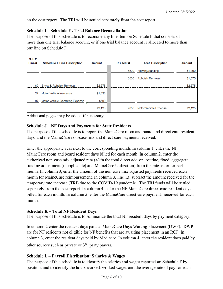Instructions for Mainecare Cost Report for Nursing Facilities With Brain Injury Unit - Maine, Page 6
