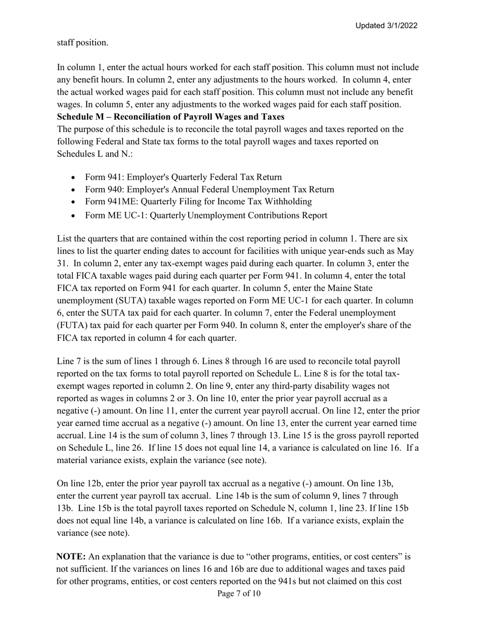 Instructions for Mainecare Cost Report for Nursing Facilities With Brain Injury Unit - Maine, Page 7