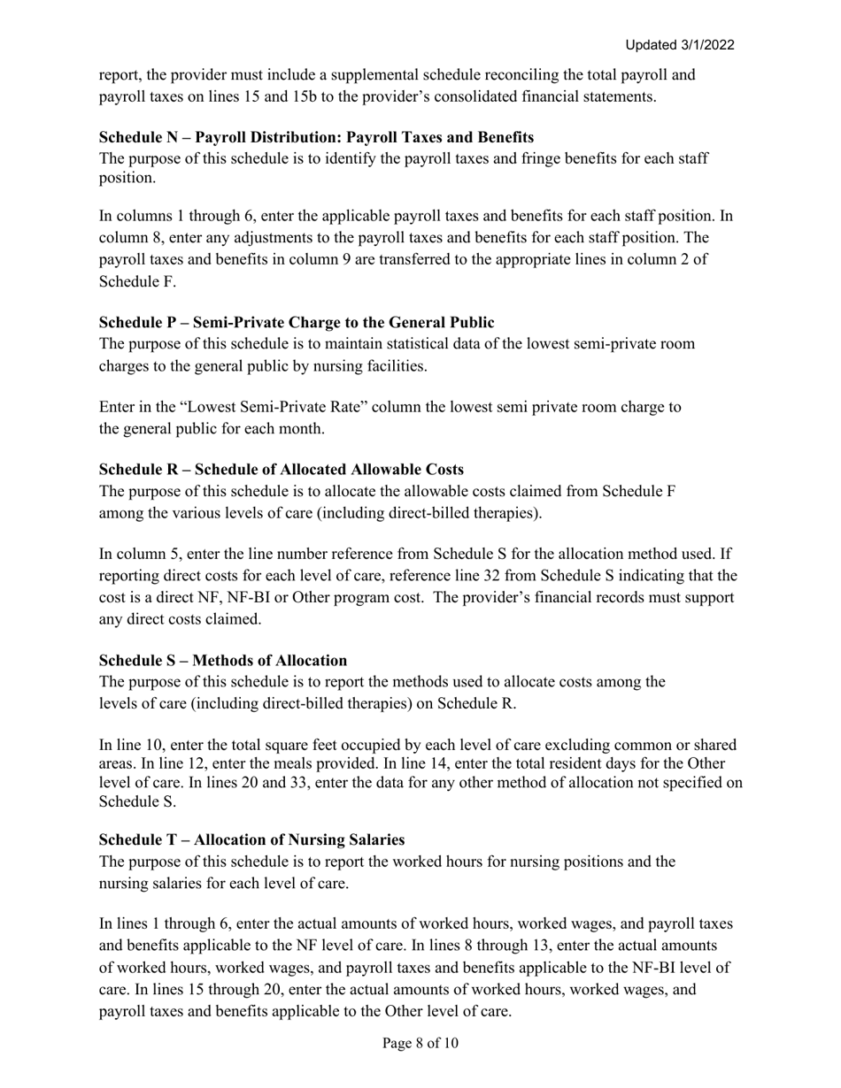 Instructions for Mainecare Cost Report for Nursing Facilities With Brain Injury Unit - Maine, Page 8