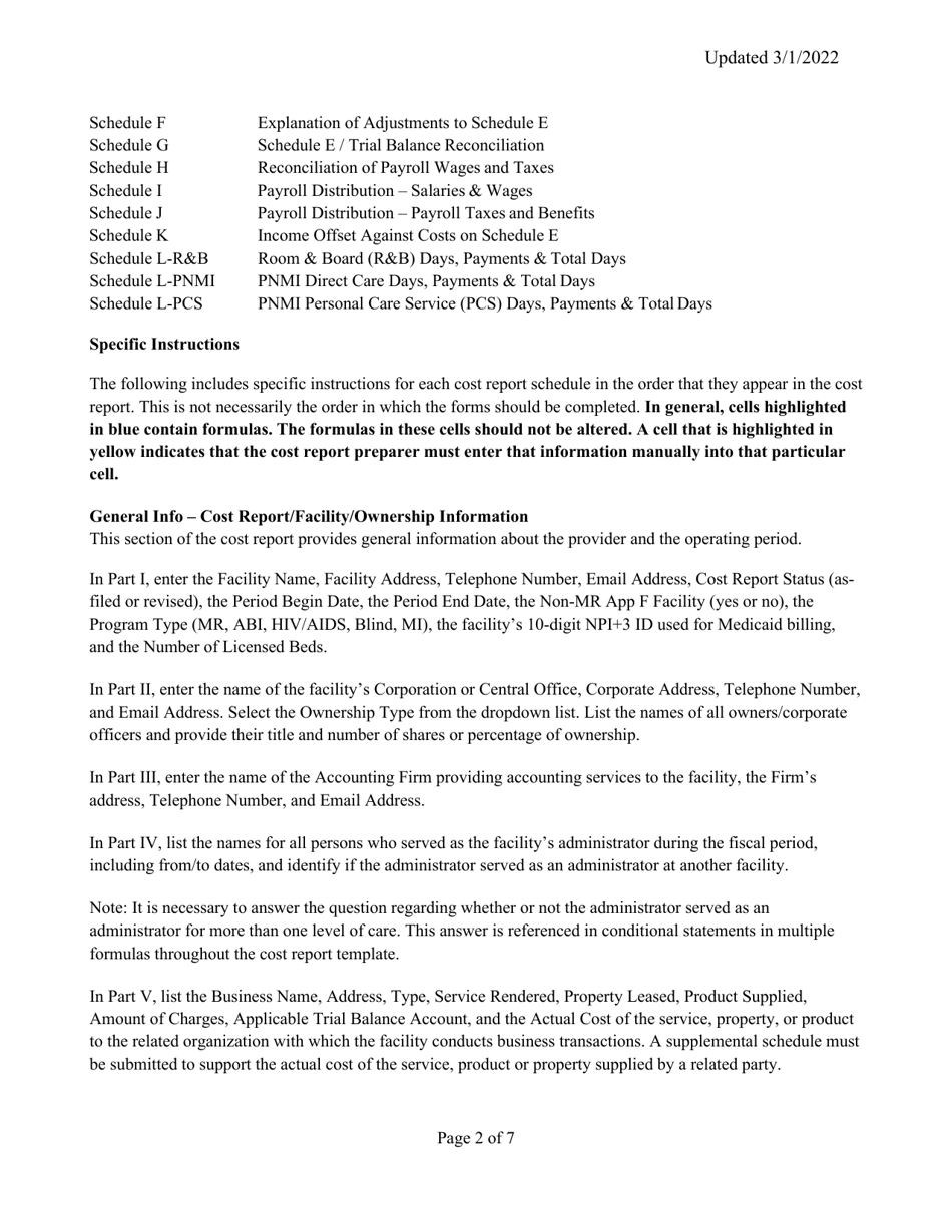 Instructions for Mainecare Cost Report for Appendix F Private Non-medical Institutions (Pnmi) - Maine, Page 2