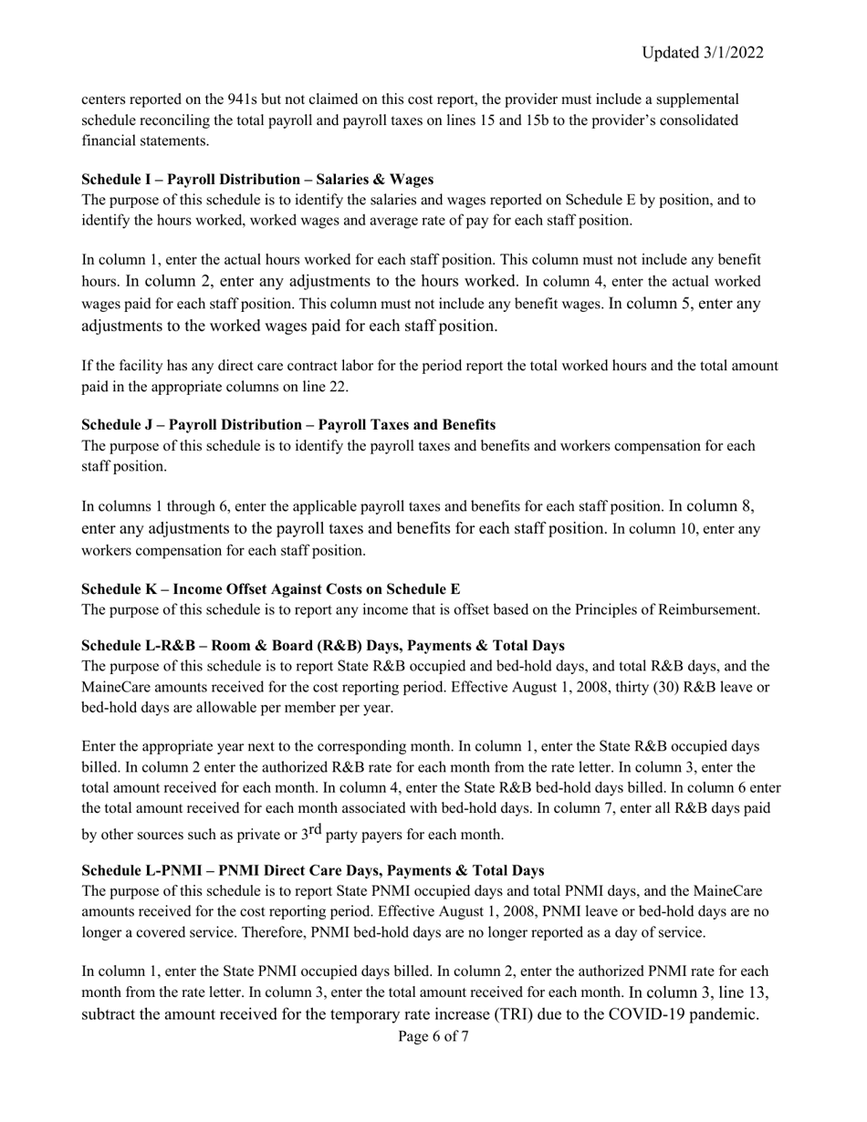 Instructions for Mainecare Cost Report for Appendix F Private Non-medical Institutions (Pnmi) - Maine, Page 6