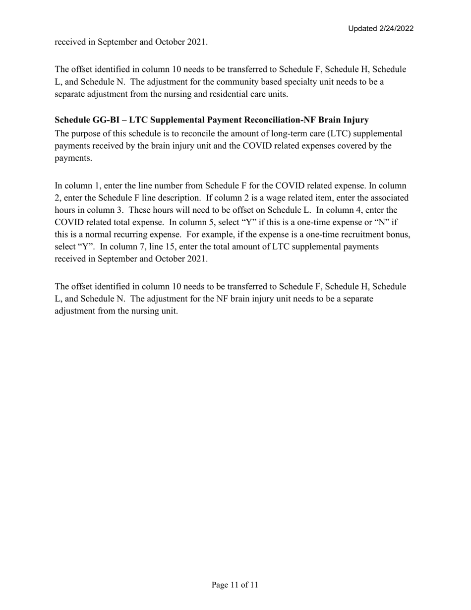 Instructions for Mainecare Cost Report for Multilevel Nursing Facilities With a Community Based Specialty (Cbs) Unit and a Brain Injury (BI) Unit - Maine, Page 11