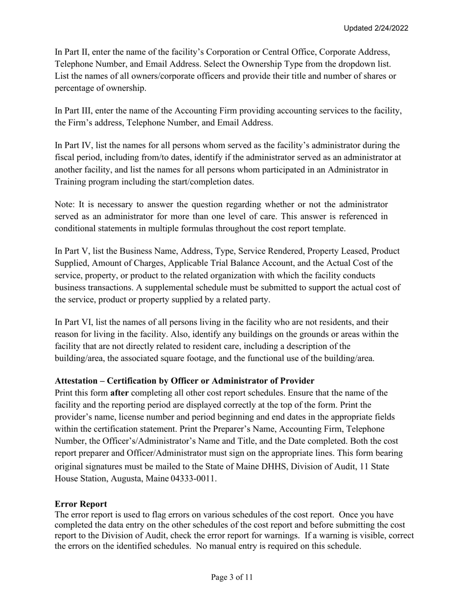 Instructions for Mainecare Cost Report for Multilevel Nursing Facilities With a Community Based Specialty (Cbs) Unit and a Brain Injury (BI) Unit - Maine, Page 3