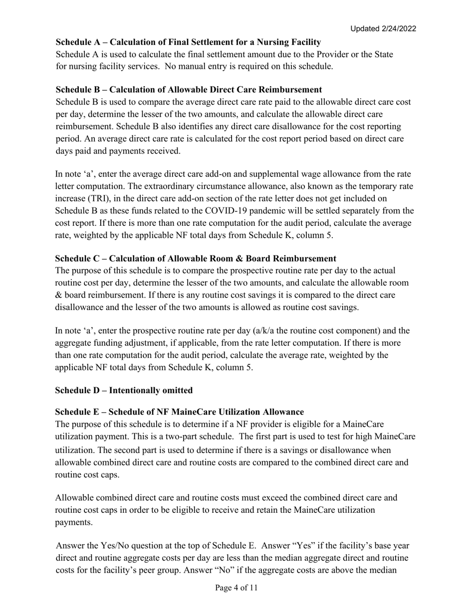 Instructions for Mainecare Cost Report for Multilevel Nursing Facilities With a Community Based Specialty (Cbs) Unit and a Brain Injury (BI) Unit - Maine, Page 4