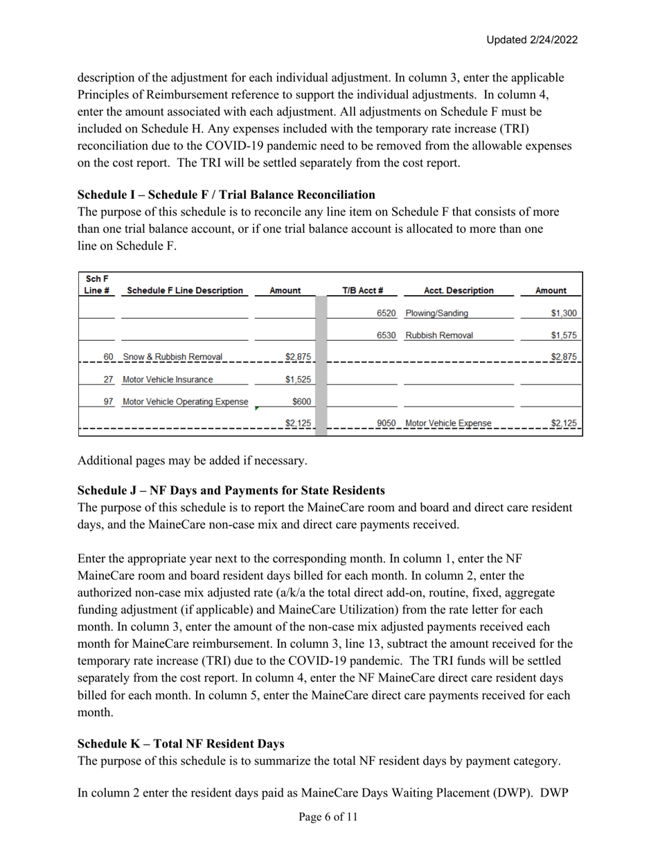 Instructions for Mainecare Cost Report for Multilevel Nursing Facilities With a Community Based Specialty (Cbs) Unit and a Brain Injury (BI) Unit - Maine, Page 6