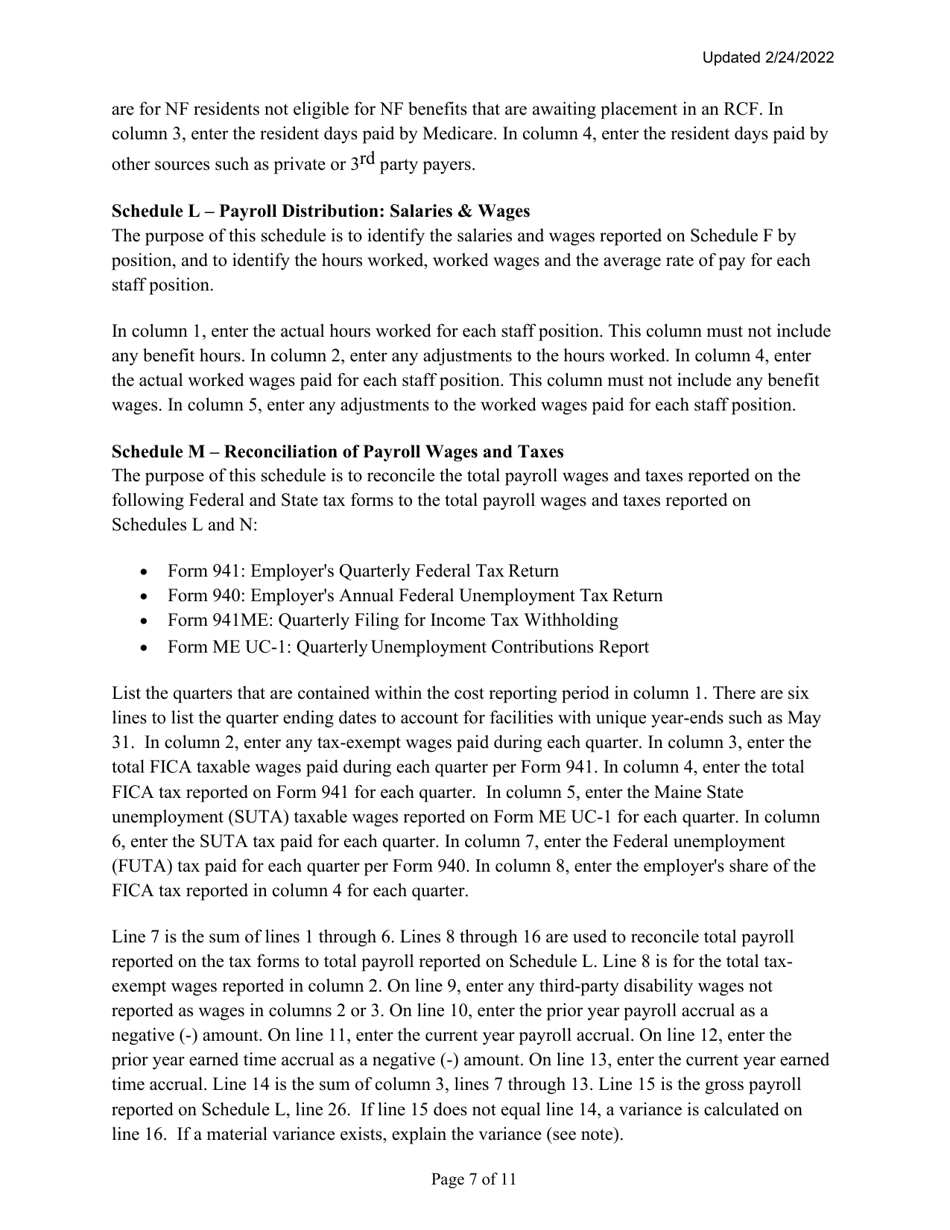 Instructions for Mainecare Cost Report for Multilevel Nursing Facilities With a Community Based Specialty (Cbs) Unit and a Brain Injury (BI) Unit - Maine, Page 7
