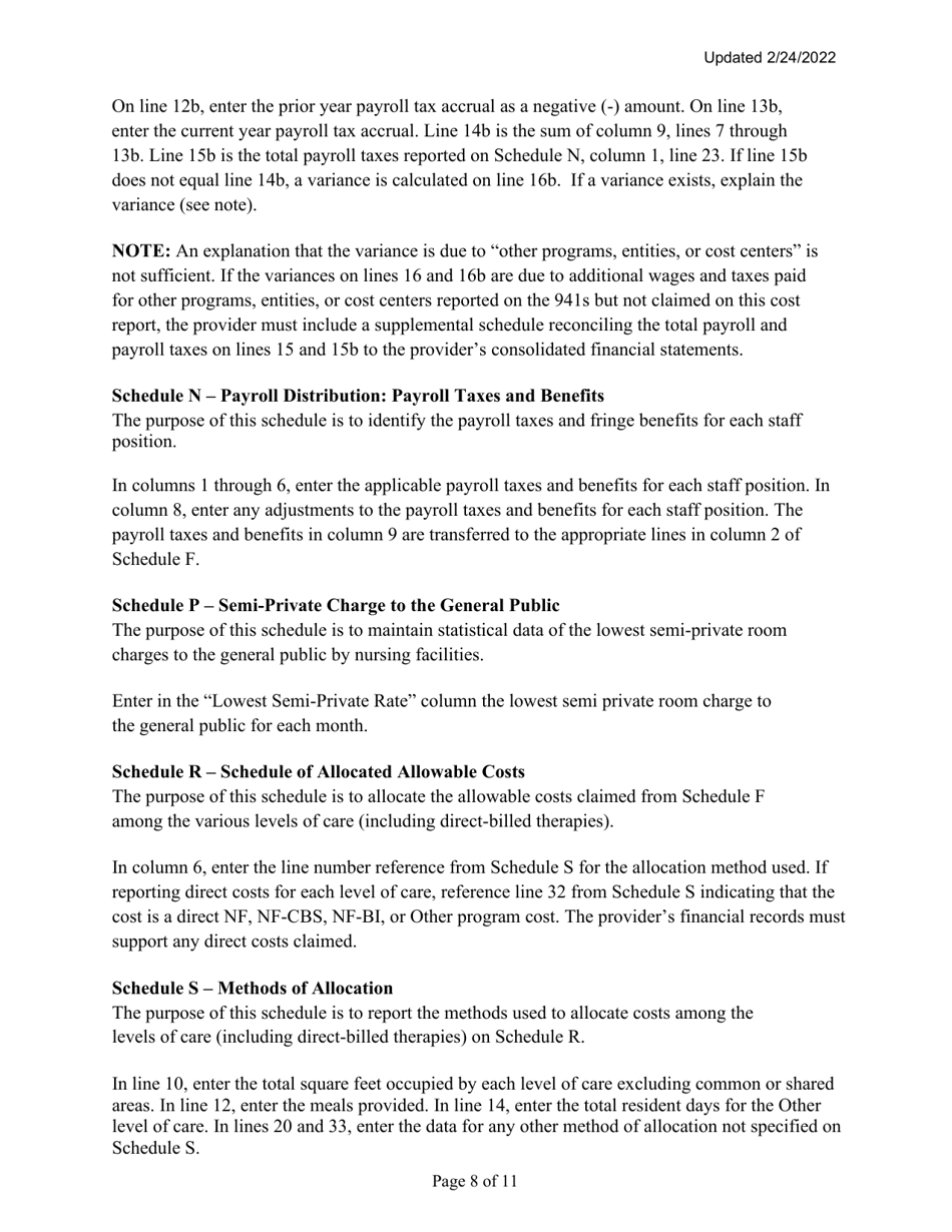 Instructions for Mainecare Cost Report for Multilevel Nursing Facilities With a Community Based Specialty (Cbs) Unit and a Brain Injury (BI) Unit - Maine, Page 8