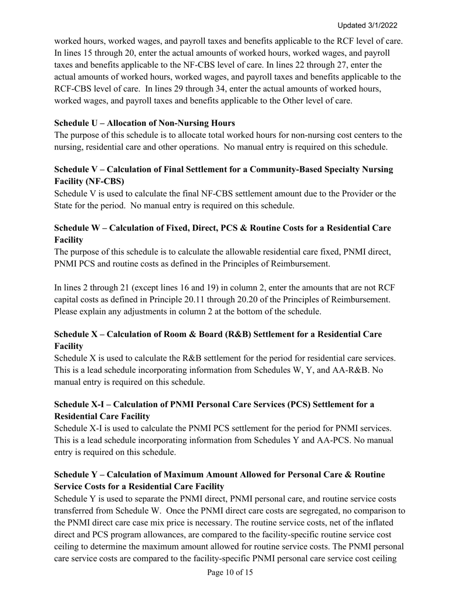 Instructions for Mainecare Cost Report for Multilevel Nursing Facilities With 1 Rcf Unit, Nf Community Based Specialty, and Rcf Community Based Specialty - Maine, Page 10