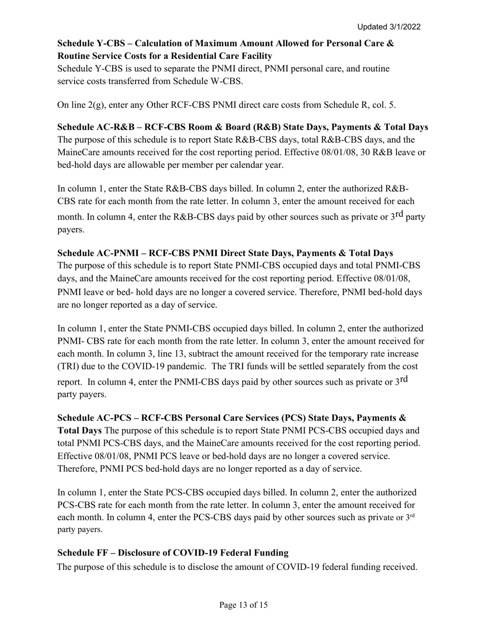 Instructions for Mainecare Cost Report for Multilevel Nursing Facilities With 1 Rcf Unit, Nf Community Based Specialty, and Rcf Community Based Specialty - Maine, Page 13