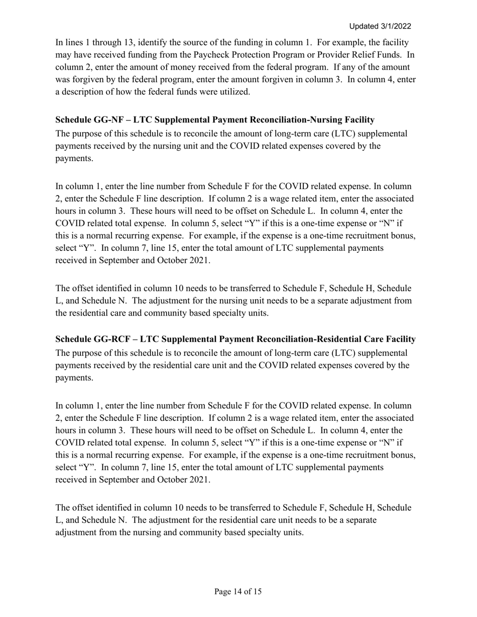Instructions for Mainecare Cost Report for Multilevel Nursing Facilities With 1 Rcf Unit, Nf Community Based Specialty, and Rcf Community Based Specialty - Maine, Page 14