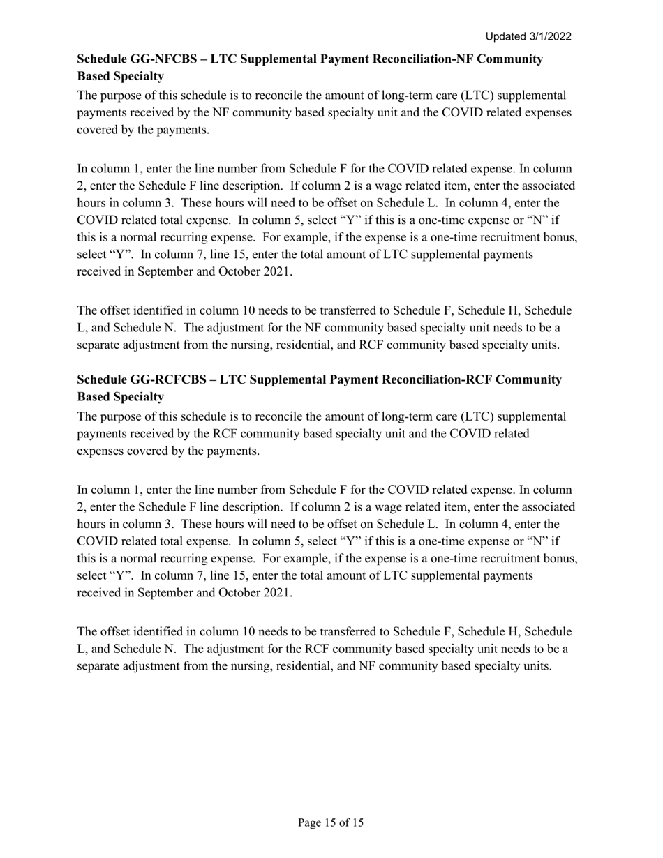 Instructions for Mainecare Cost Report for Multilevel Nursing Facilities With 1 Rcf Unit, Nf Community Based Specialty, and Rcf Community Based Specialty - Maine, Page 15