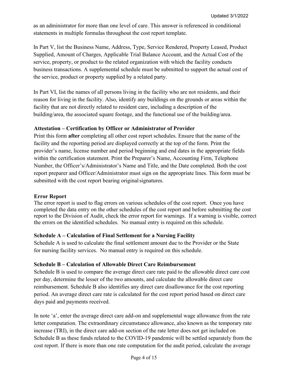Instructions for Mainecare Cost Report for Multilevel Nursing Facilities With 1 Rcf Unit, Nf Community Based Specialty, and Rcf Community Based Specialty - Maine, Page 4