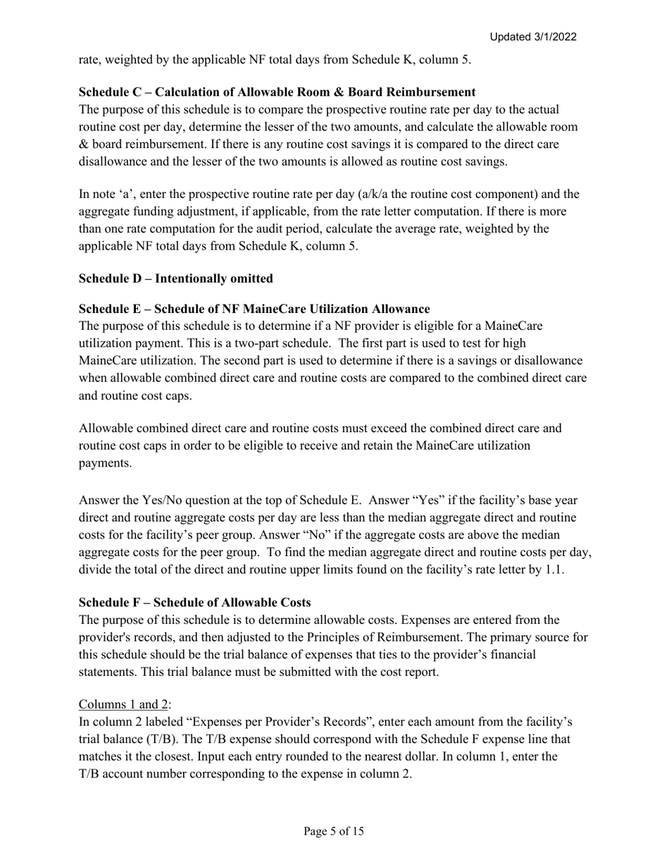 Instructions for Mainecare Cost Report for Multilevel Nursing Facilities With 1 Rcf Unit, Nf Community Based Specialty, and Rcf Community Based Specialty - Maine, Page 5