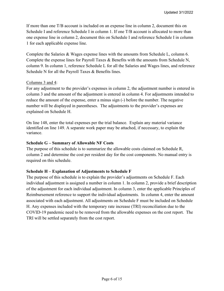Instructions for Mainecare Cost Report for Multilevel Nursing Facilities With 1 Rcf Unit, Nf Community Based Specialty, and Rcf Community Based Specialty - Maine, Page 6