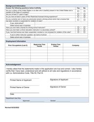 Driving School Instructor/Third Party Tester Examiner Application - Louisiana, Page 2