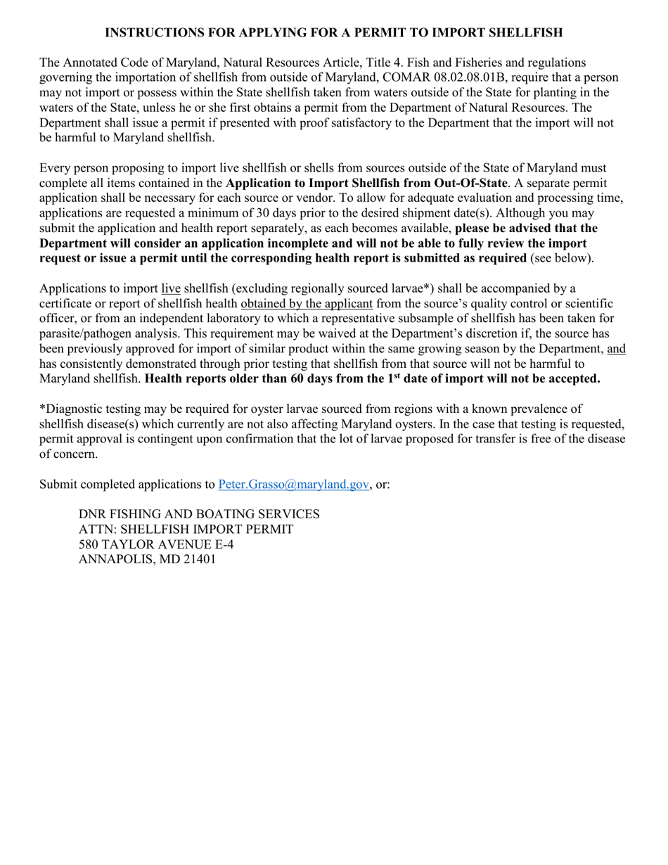 Application to Import Shellfish From out-Of-State - Maryland, Page 2