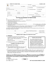 Document preview: Form CC-CV-081 Petition for Warrant of Restitution - Maryland