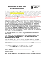 Document preview: Parental Notification Form - Michigan Profile for Healthy Youth - Michigan
