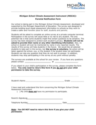 Document preview: Parental Notification Form - Michigan School Climate Assessment Instrument (Miscai) - Michigan