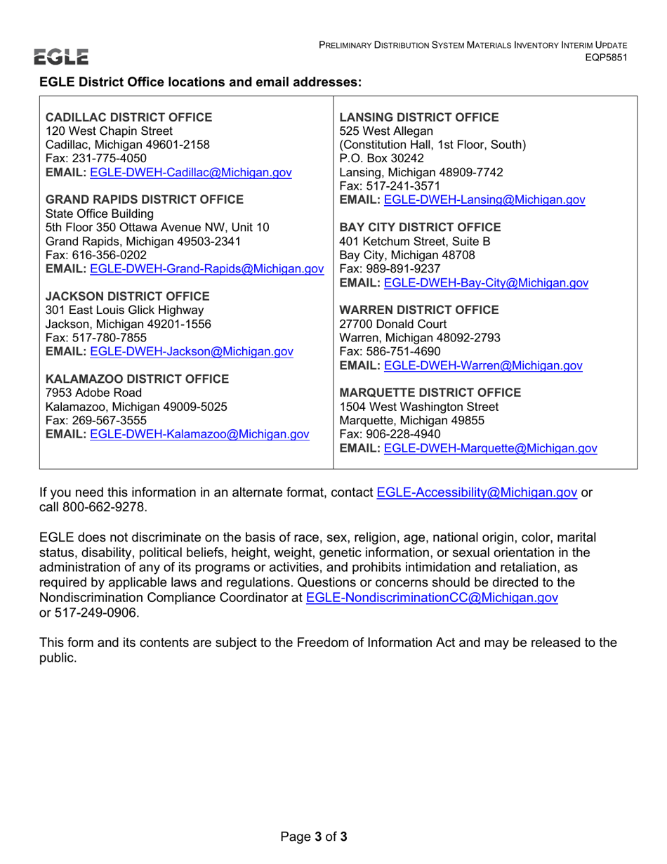 Form EQP5851 Preliminary Distribution System Materials Inventory (Pdsmi) Interim Update - Michigan, Page 3