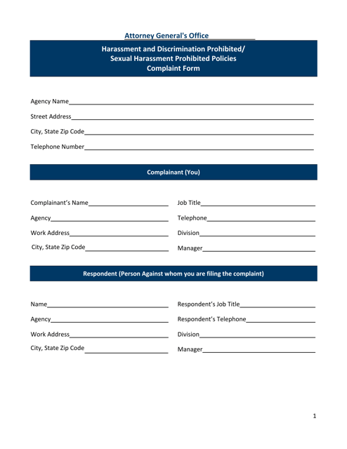 Harassment and Discrimination Prohibited/Sexual Harassment Prohibited Policies Complaint Form - Minnesota