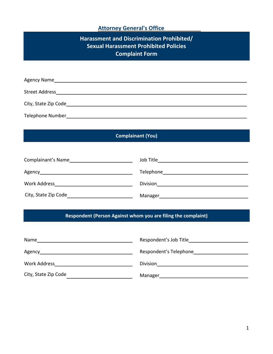 Harassment and Discrimination Prohibited / Sexual Harassment Prohibited Policies Complaint Form - Minnesota, Page 1