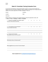 Form DTS45 &quot;State 911 Committee Training Evaluation Form&quot; - Michigan