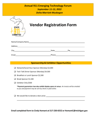 Document preview: Vendor Registration Form - Annual 911 Emerging Technology Forum - Michigan